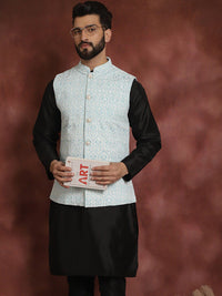 Jaket Nehru Kolar Mandarin Bersulam Biru Anouk