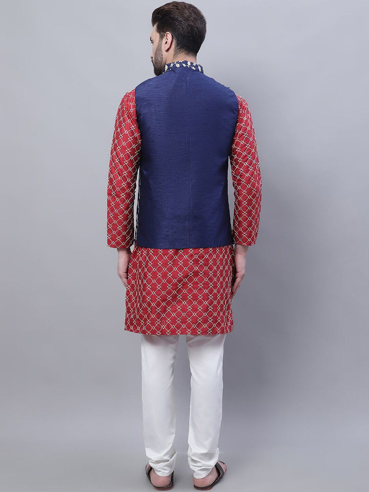 SOJANYA Embroidered Thread Work Kurta With Churidar With Nehru Jacket