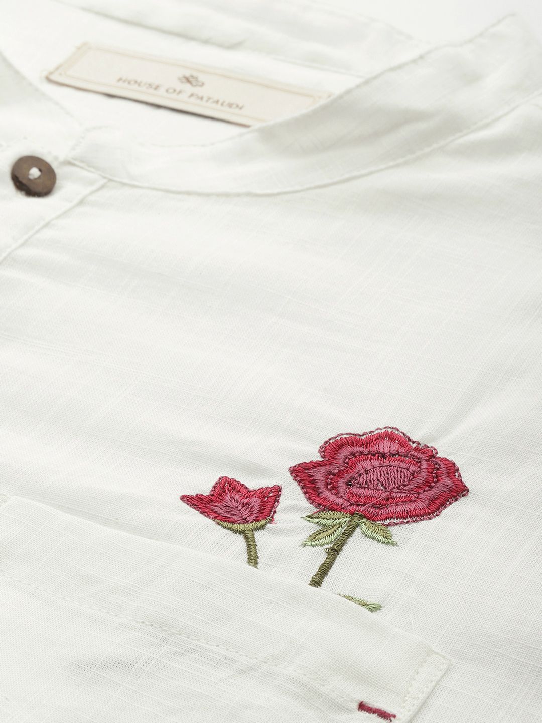 House of Pataudi Mandarin Collar Thread Work Detail Pure Cotton Rozana Kurta