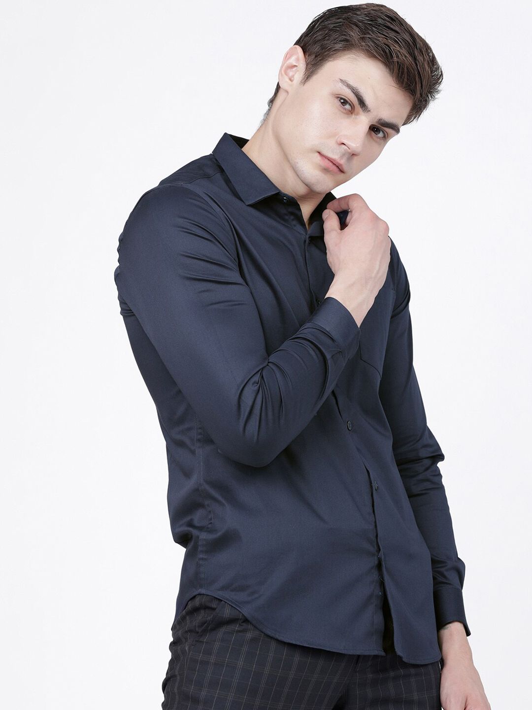 HIGHLANDER Men Navy Blue Slim Fit Solid Casual Shirt