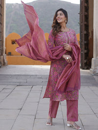 KALINI Floral Printed Pure Cotton Kurta with Trousers & With Dupatta