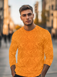 Urbano Fashion Men Mustard Yellow Printed Slim Fit Pure Cotton T-shirt