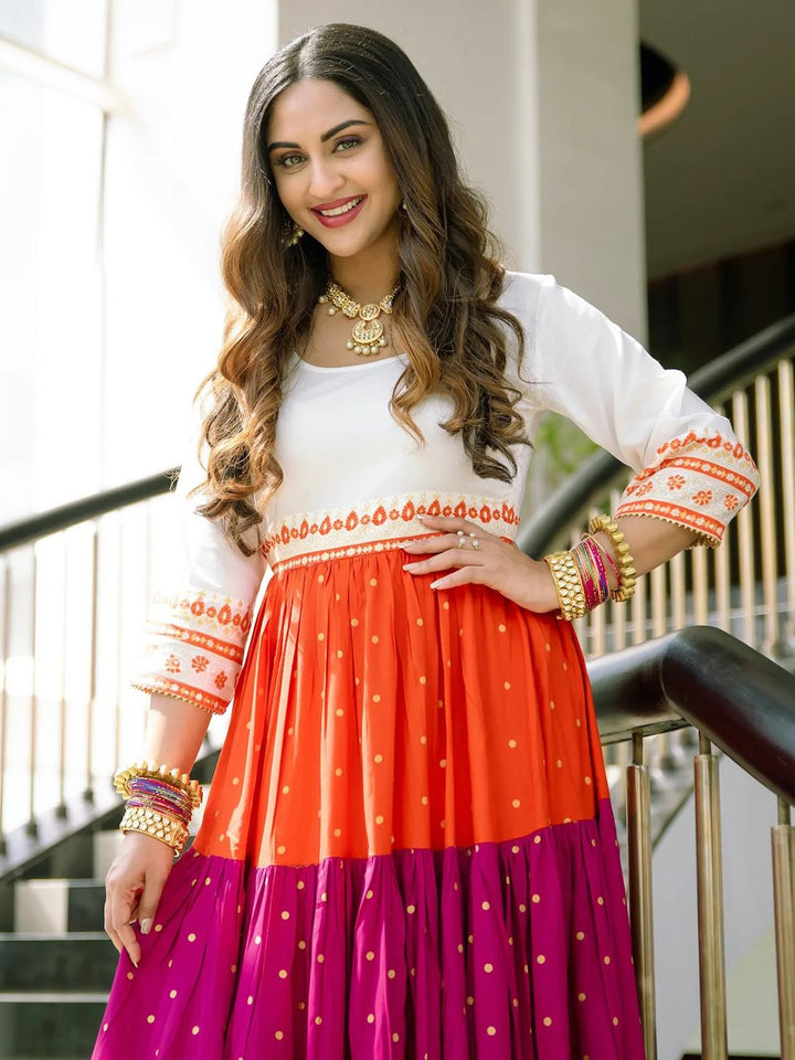 Rustorange Multicolor Colourblocked Tiered Maxi Dress