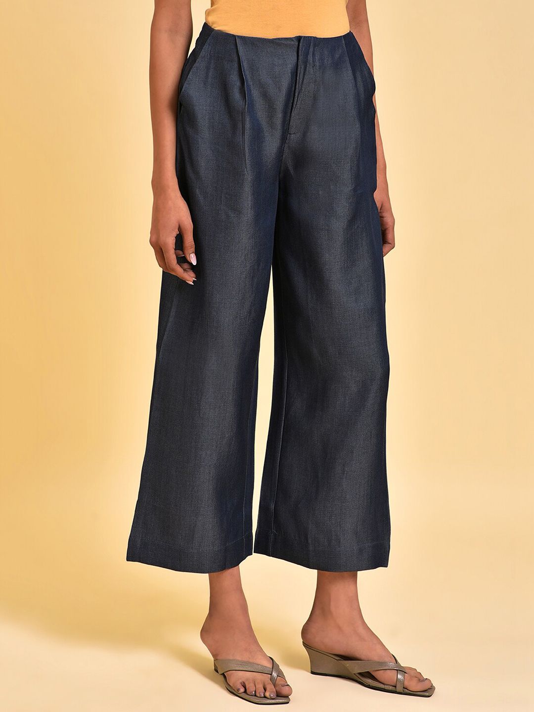 W Women Teal Blue Comfort Culottes Trousers