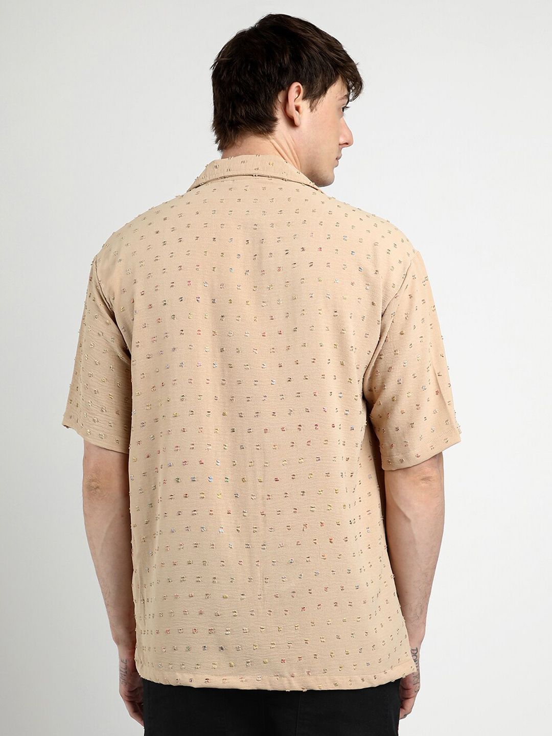 Campus Sutra Men Comfort Cuban Collar Oversized Pom-Pom Casual Shirt