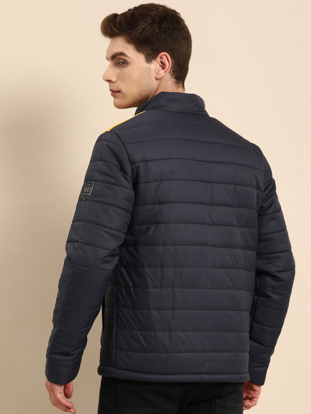 Being Human Men Navy Blue Brand Logo Lightweight Padded Jacket