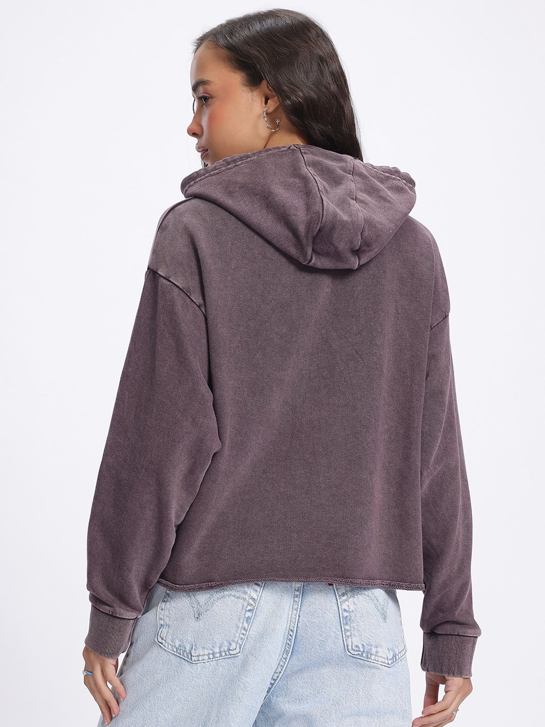 DressBerry Raw Hem Drop-Shoulder Hooded Sweatshirt