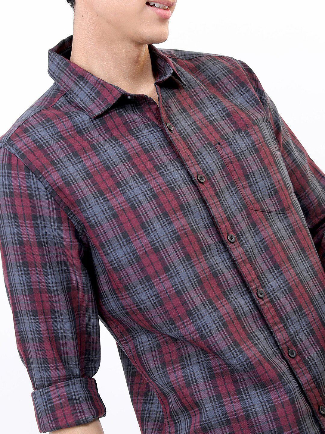 HIGHLANDER Men Maroon Slim Fit Tartan Checked Casual Shirt