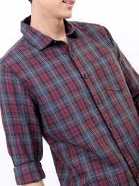 HIGHLANDER Men Maroon Slim Fit Tartan Checked Casual Shirt