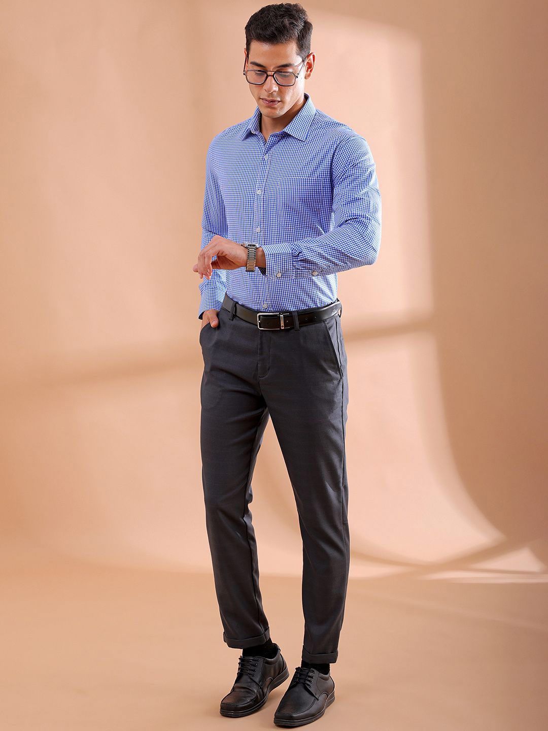 The Indian Garage Co. X Luxe Men Slim Fit Micro Checks  Formal Shirt