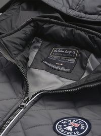 The Indian Garage Co Men Solid Puffer Jacket with Detachable Hood