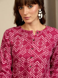 Indo Era Pink Geometric Printed Notch Neck Straight Kurta