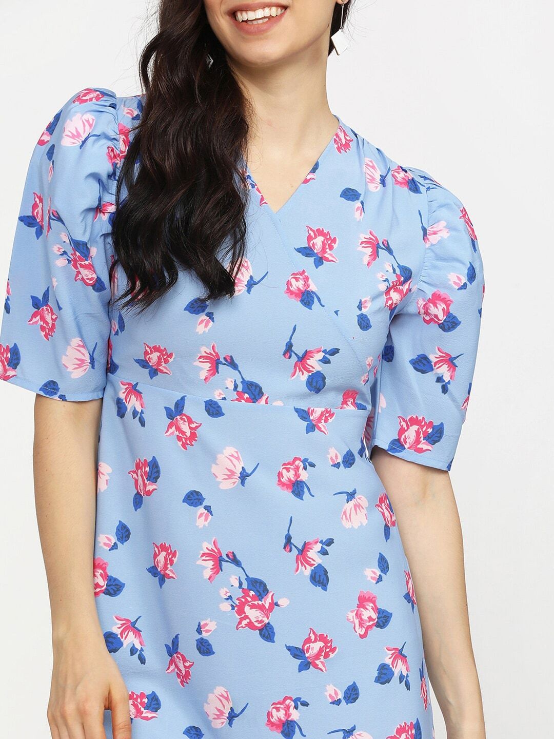 Tokyo Talkies Blue & Pink Floral Dress