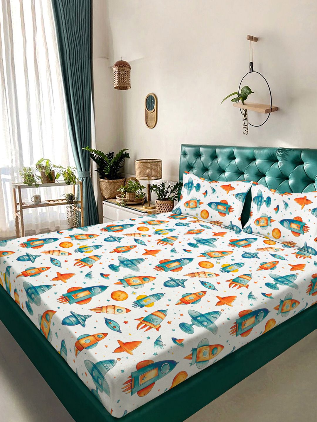 Watak Kartun Putih KLOTTHE Dipasang 300 TC TC Cadar King Double Dengan 2 Sarung Bantal