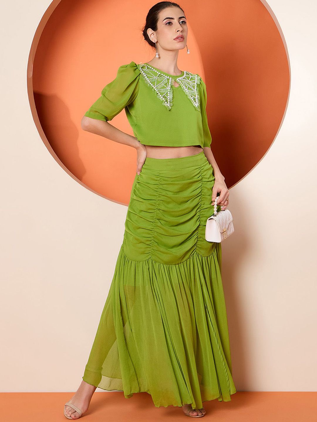 Antheaa Embellished Top With Skirt