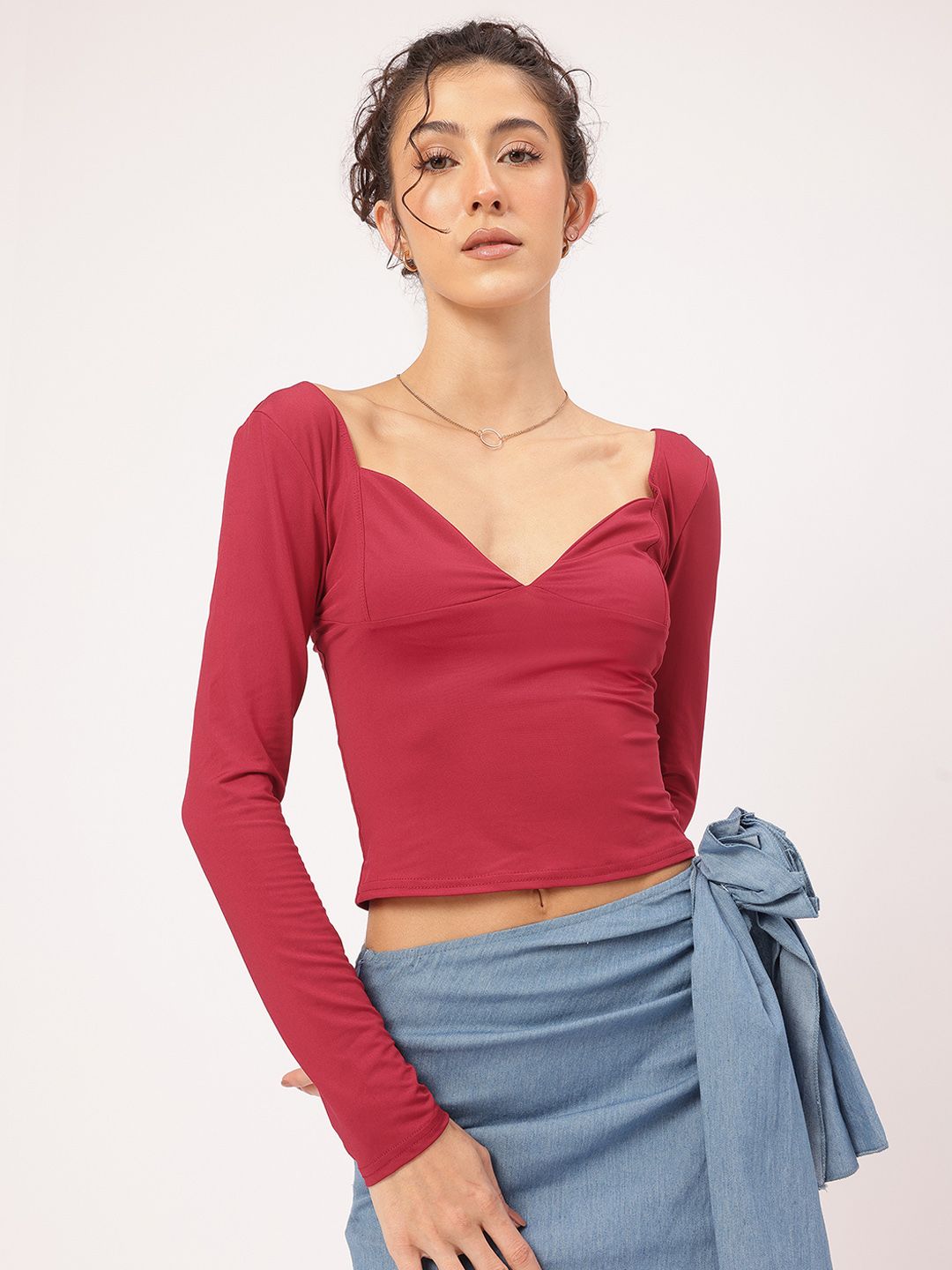 DressBerry Elevated Essentials Plunge Sweetheart Fitted Crop Top