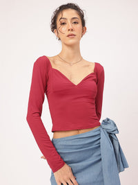 DressBerry Elevated Essentials Plunge Sweetheart Fitted Crop Top