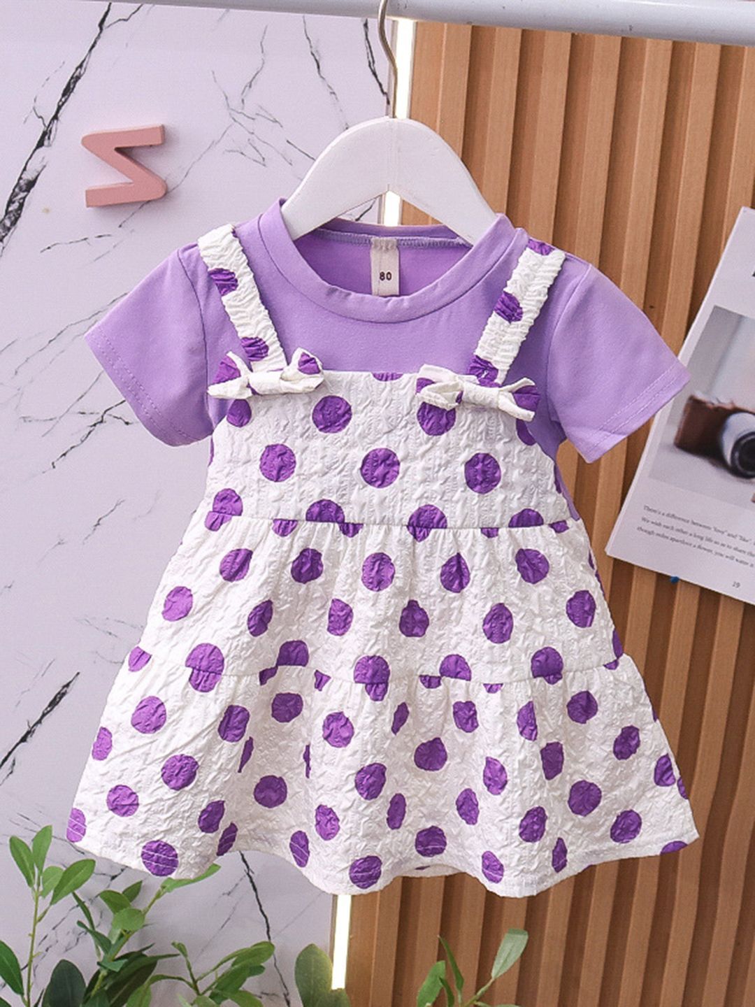 YK Girls Polka Dot Printed Tiered Shoulder Straps Cotton Fit & Flare Summer Dress