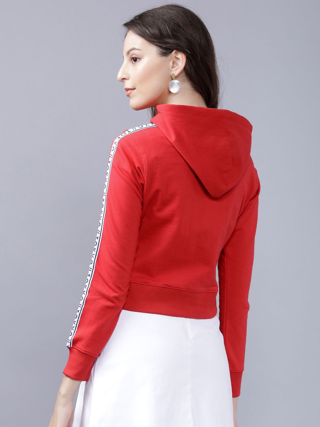 Tokyo Talkies Women Red Solid Hooded Sweatshirt