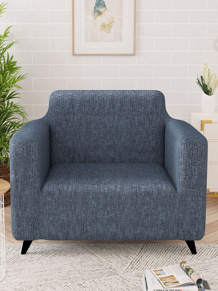 Story@home Grey & Black Printed 1 Seater Stretchable Sofa Cover With Arms