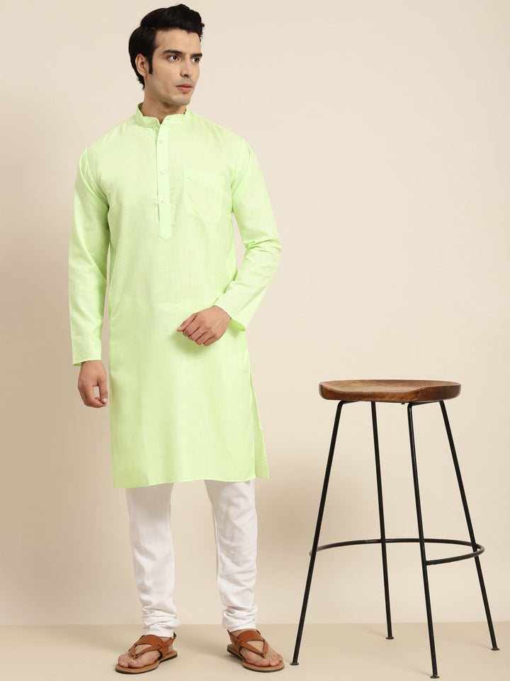 Anug by SOJANYA Men Green Band Collar Kurta