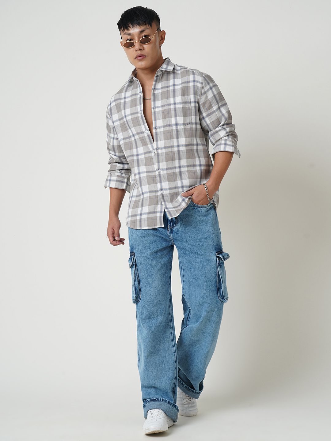VASTRADO Men Classic Spread Collar Tartan Checked Cotton Slim Fit Casual Shirt