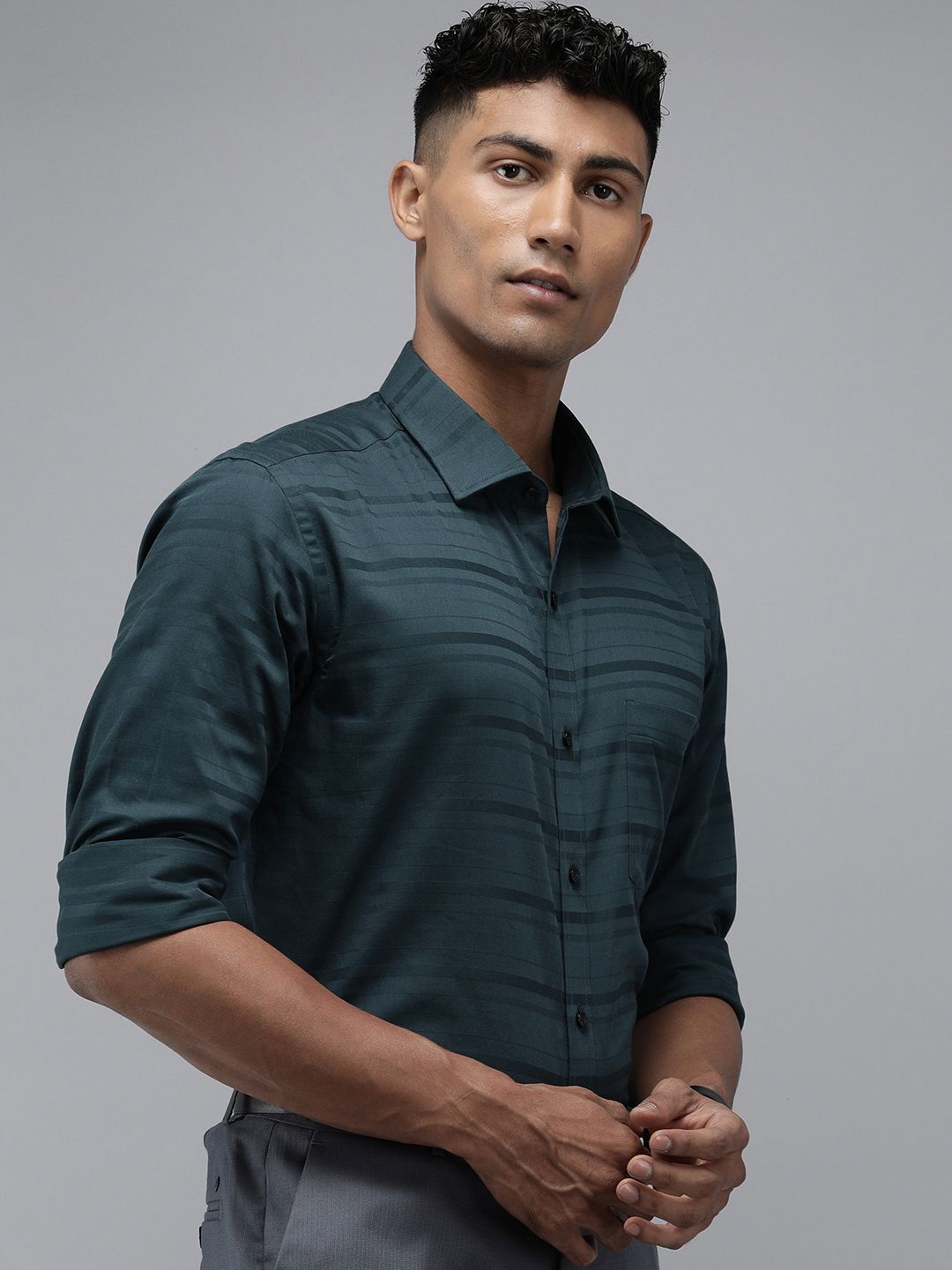 Park Avenue Slim Fit Horizontal Stripes Pure Cotton Formal Shirt