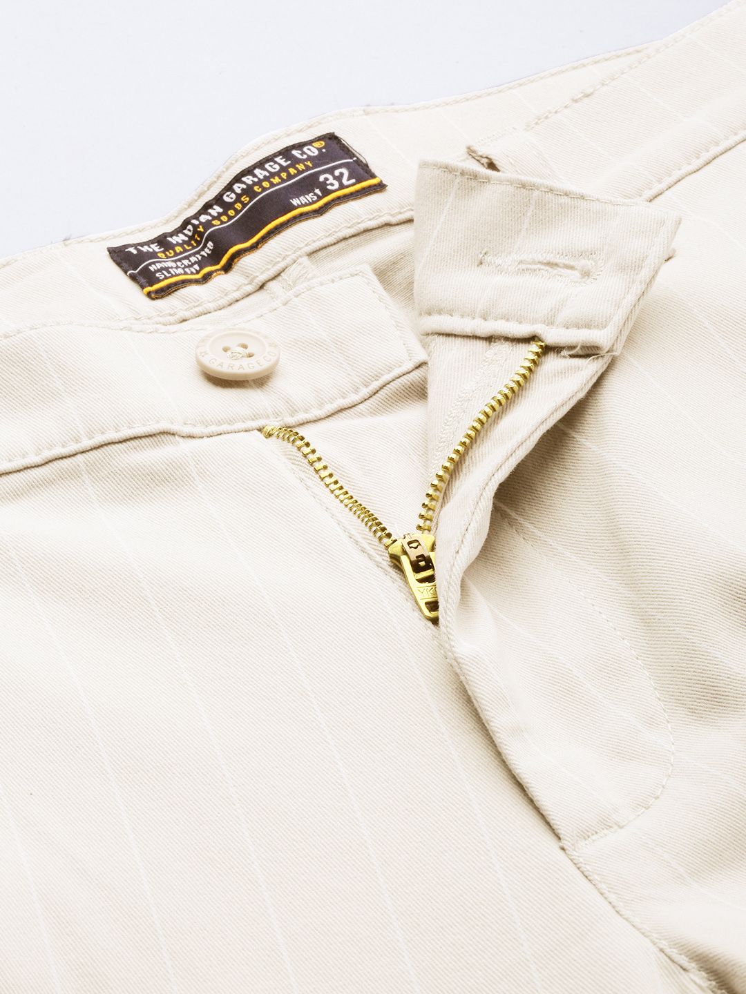 The Indian Garage Co Men Beige Striped Slim Fit Trousers
