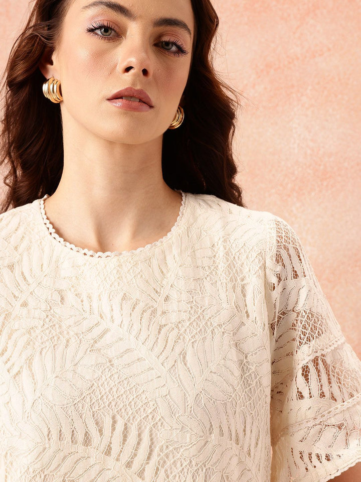 all about you Self Design Lace Up Bell Sleeve Top