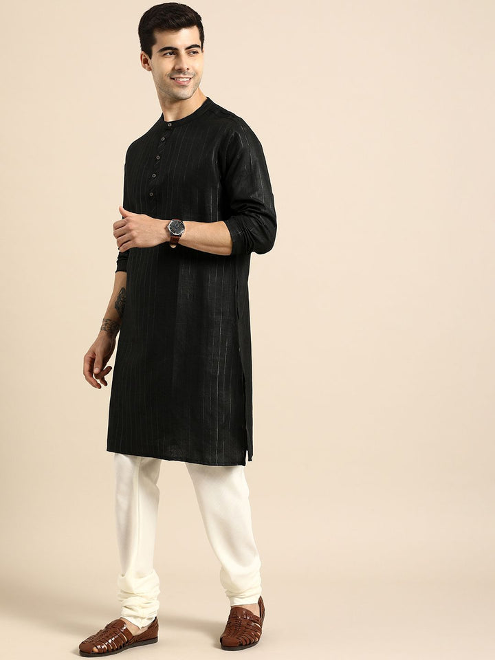 Anouk Men Black Striped Straight Kurta