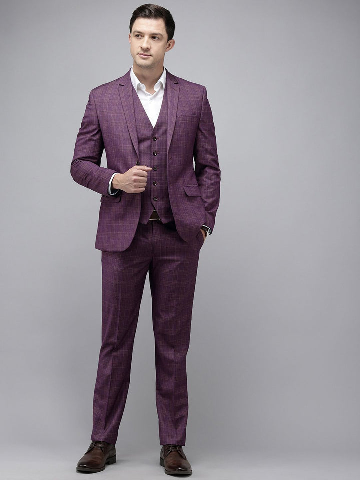 Park Avenue Super Slim Fit Checked Notched Lapel Single-Breasted Formal 3 Piece Suits