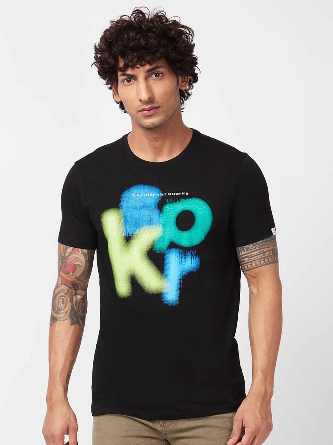 SPYKAR Graphic Printed Slim Fit Cotton T-shirt