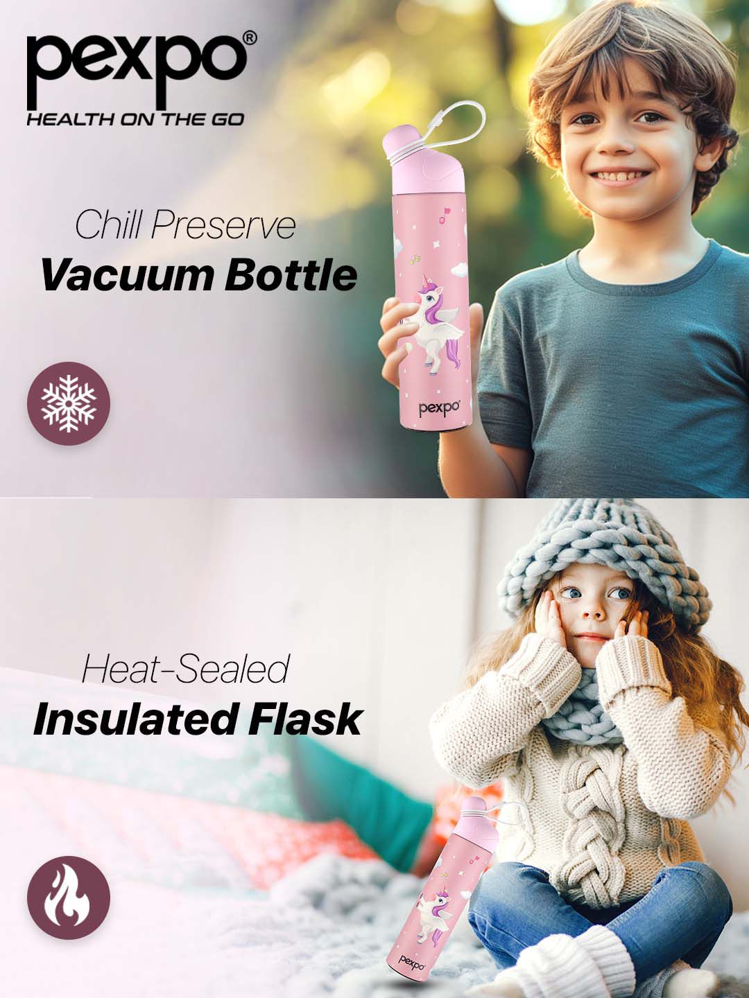 Pexpo Pico Pink Printed Thermosteel ISI Certified Hot Unicorn Flask Water Bottle 500ml