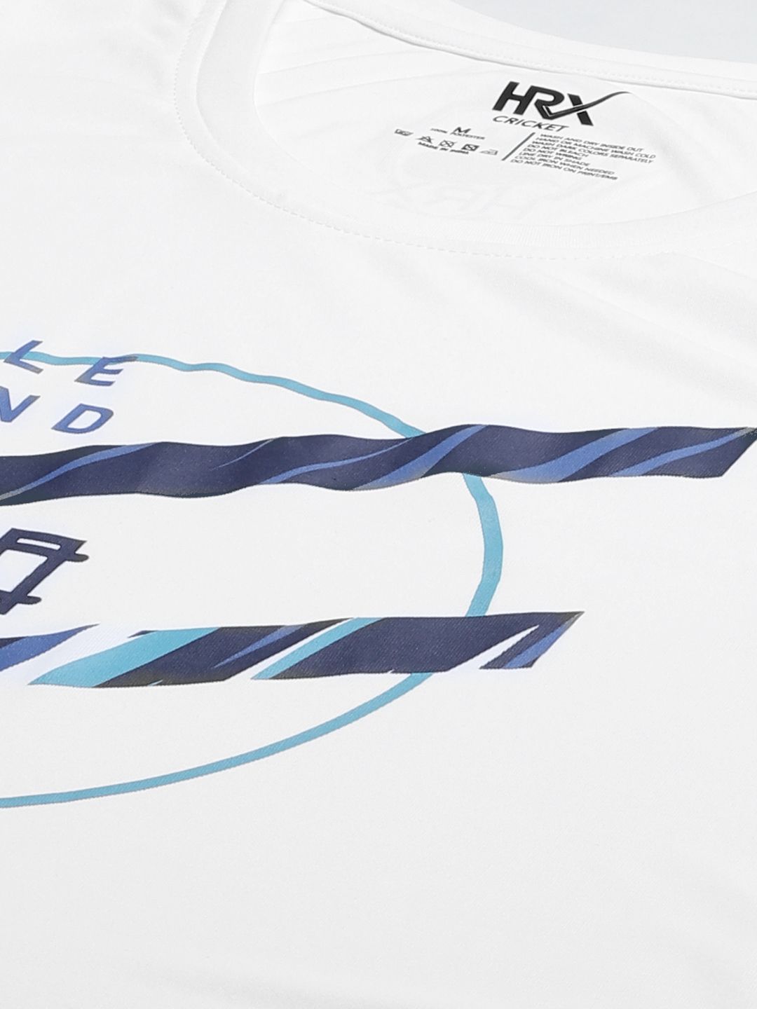 HRX by Hrithik Roshan Men White & Blue Printed Rapid-Dry Anti-Static Cricket T-shirt