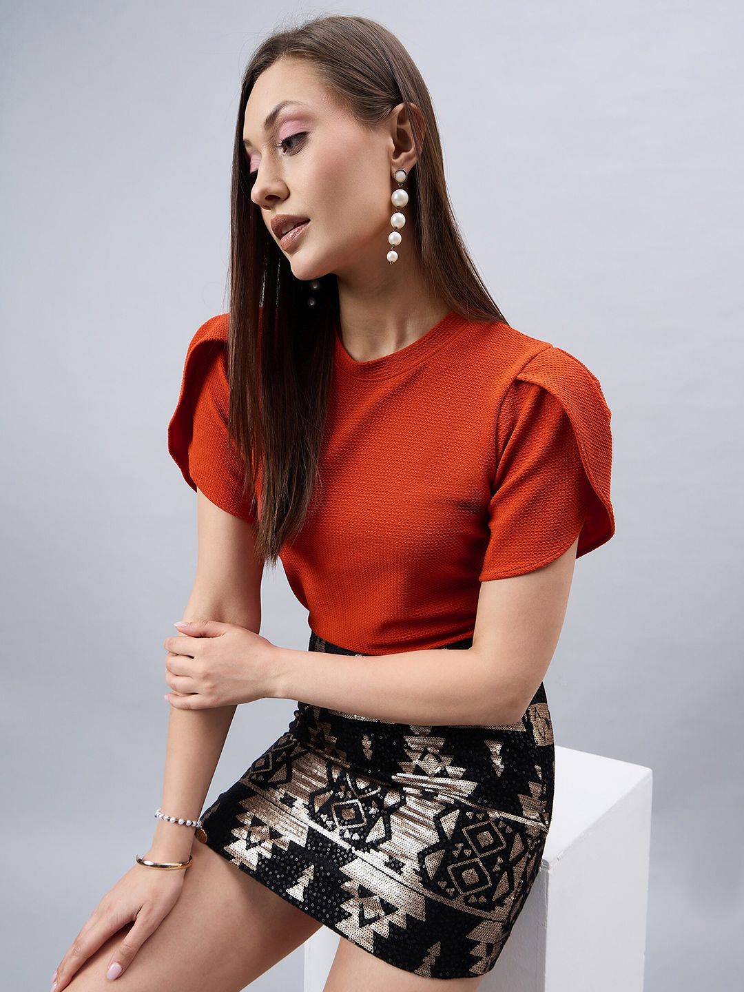 Style Quotient Brown Round Neck Regular Top