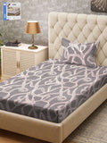 KLOTTHE Grey & White Abstract Printed 300TC Single Bedsheet & 1 Pillow Cover