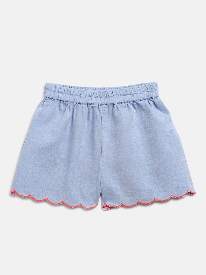 Nauti Nati Girls Blue & Coral Orange Printed Top & Solid Shorts