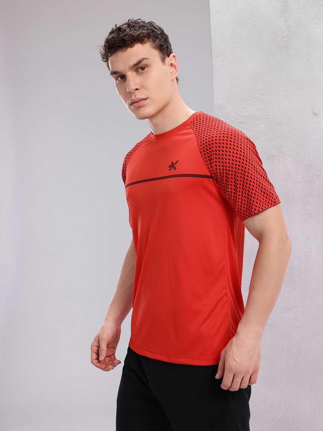 HRX by Hrithik Roshan Brand Logo & Geometric Printed Rapid-Dry Training T-shirt