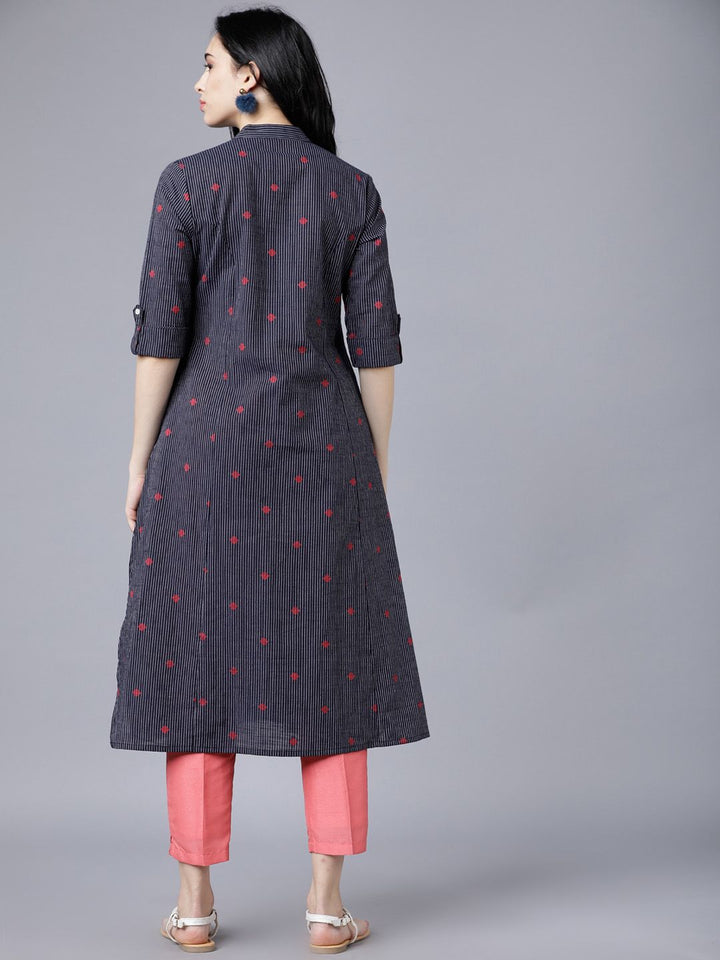 Vishudh Women Navy Blue Printed A-Line Kurta