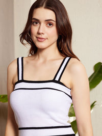 Berrylush White Shoulder Straps Acrylic Crop Top