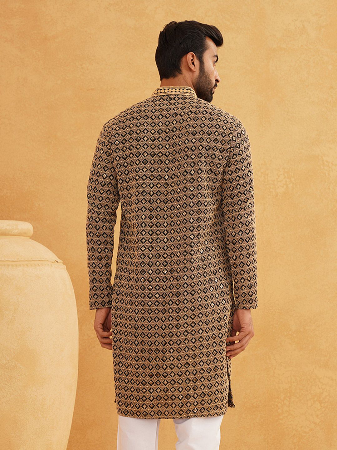 SOJANYA Kurta Lurus Labuci Sulam Geometrik Kapas Tulen