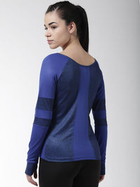 Alcis Women Blue & Black Printed Boat Neck Running T-shirt