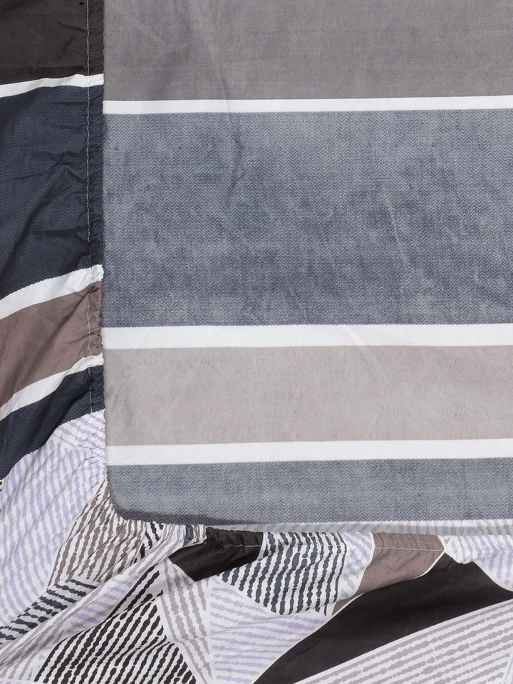 KLOTTHE Black & Grey Geometric Printed 300TC Fitted Single Bedsheet With Pillow Cover