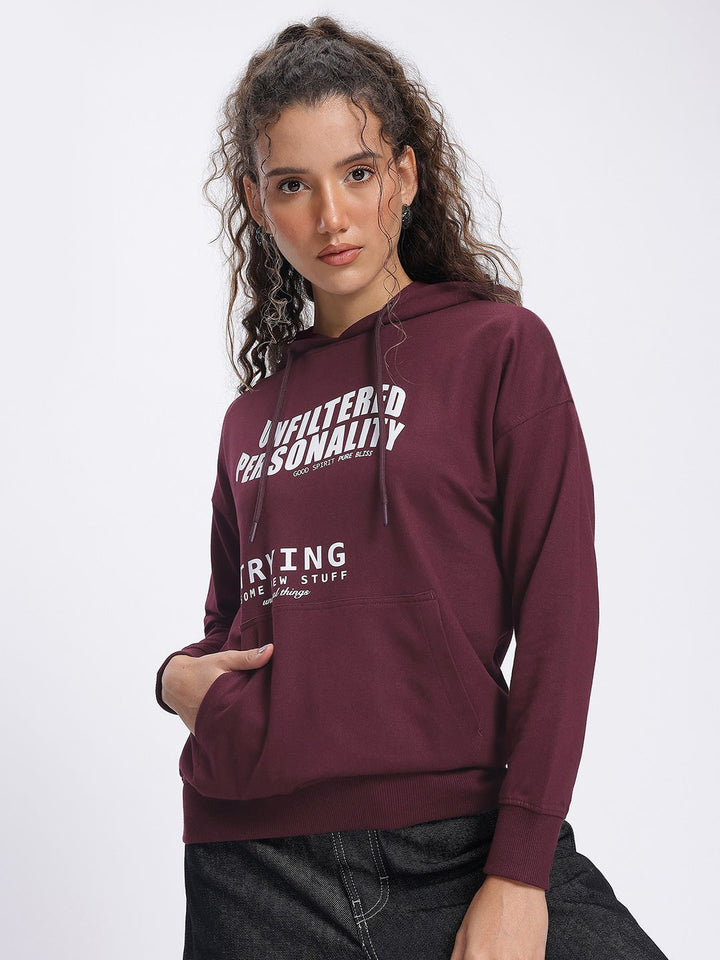 DressBerry Typo Trend Hooded Drop-Shoulder Sweatshirt