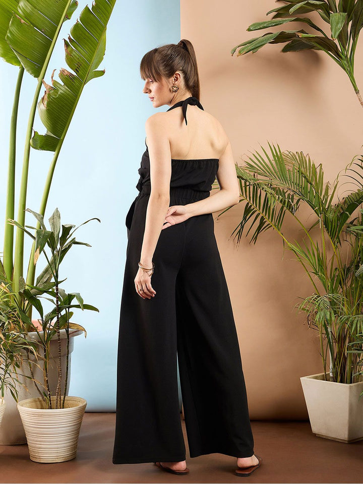 SASSAFRAS Black Halter Neck Basic Jumpsuit