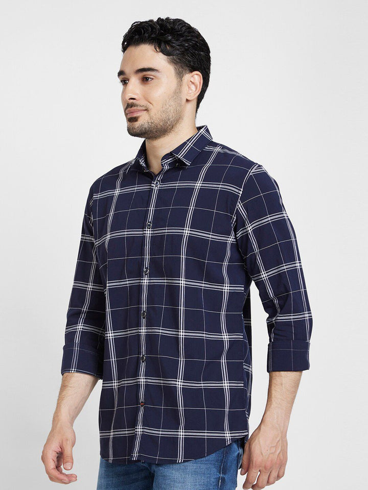 SPYKAR Classic Windowpane Checked Cotton Casual Shirt