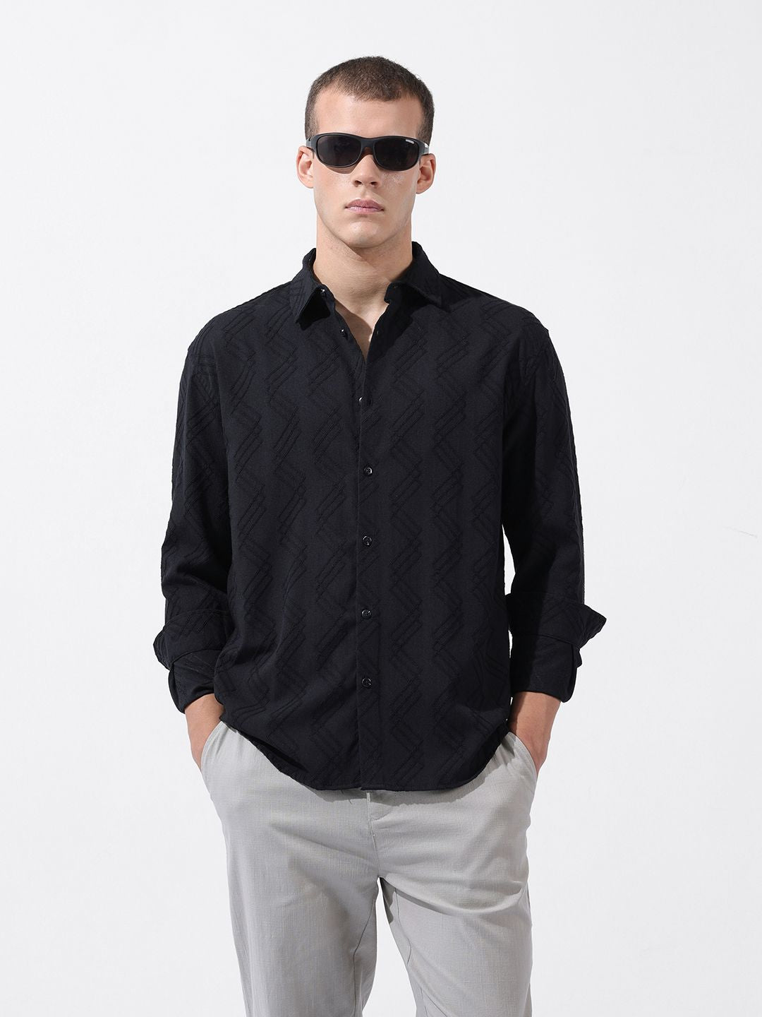 The Indian Garage Co Men Relaxed Fit Solid Dobby Resort Wear Shirt