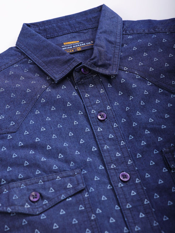 The Indian Garage Co Slim Fit Printed Cotton Casual Denim Shirt