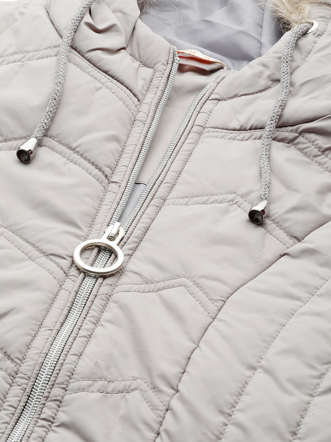 DressBerry Women Grey Solid Hooded Faux Fur Parka Jacket