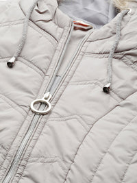 Jaket Parka Parka Faux Faux Faux Pepejal Kelabu